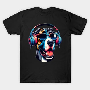 Great Dane Smiling DJ with Vibrant Musical Aura T-Shirt